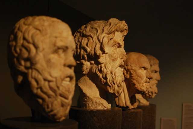 Sculpture of three philosophers. 