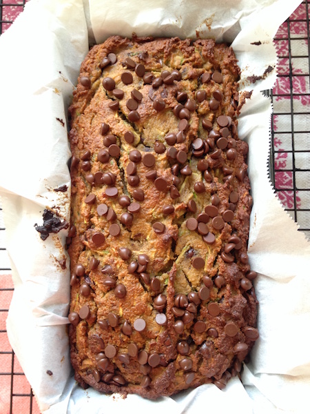 This Paleo chocolate chip zucchini bread recipe is our favourite snack these days, especially when it is covered in chocolate chips!