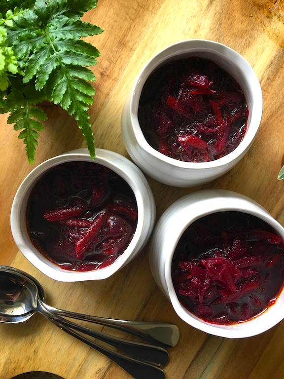 This carrot, cabbage and beet soup is just a beautiful as it is delicious, especially served in white bowls (wink).