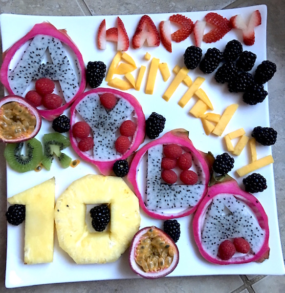This fruit platter is an alternative to sugar-free chocolate love bites. 