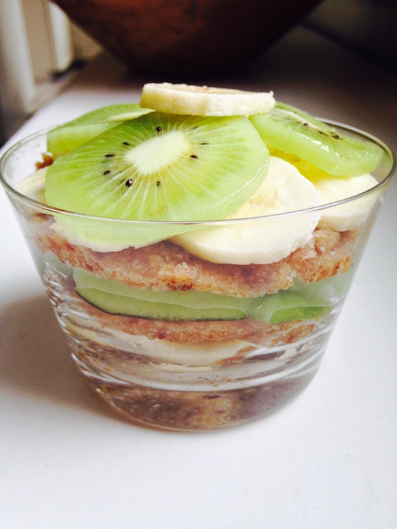 You can also just layer the kiwi banana and coconut "icing" in a bowl, as shown here. 