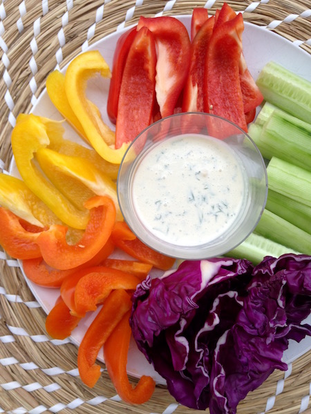 Paleo Herb Dipping Sauce is great with raw veggies as seen in this photo or added to a favourite sandwich or burger. 